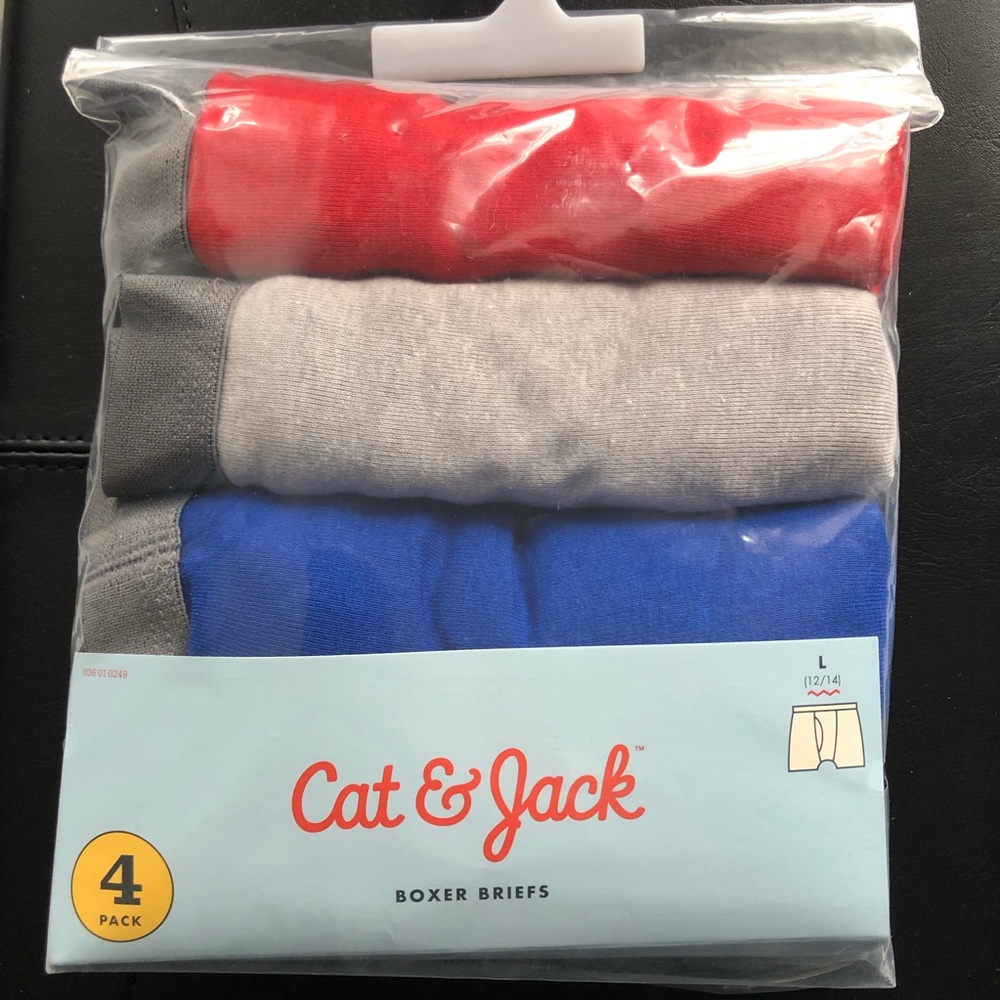 Cat and jack boys, boxer, briefs, size large, multi color, four. Pack